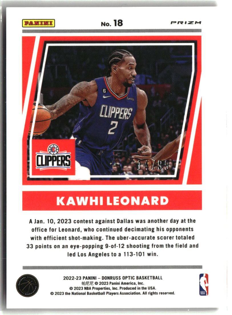 Kawhi Leonard 2022-23 Donruss Optic Elite Dominators Red #18 #/99