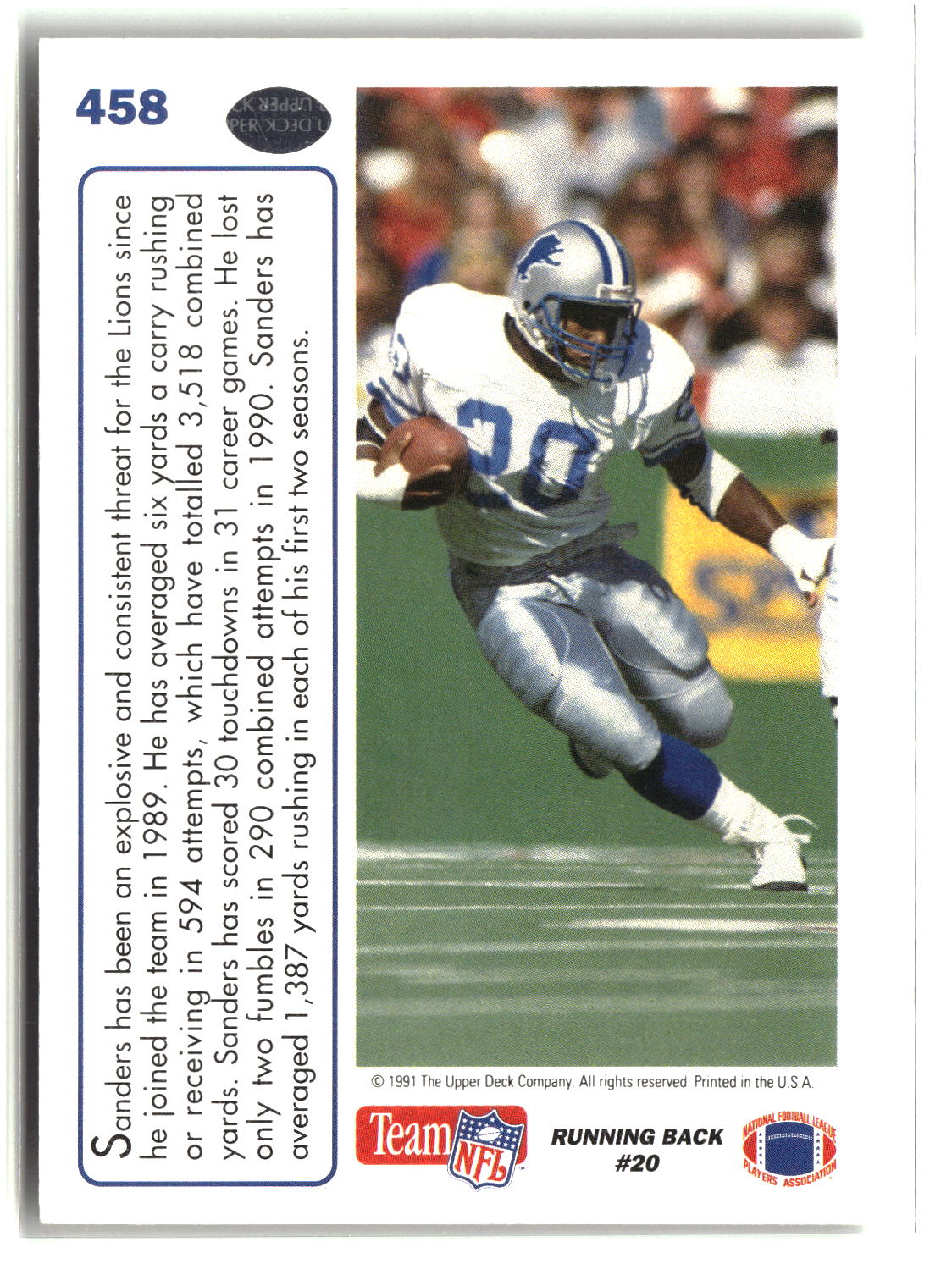 Barry Sanders 1991 Upper Deck #458
