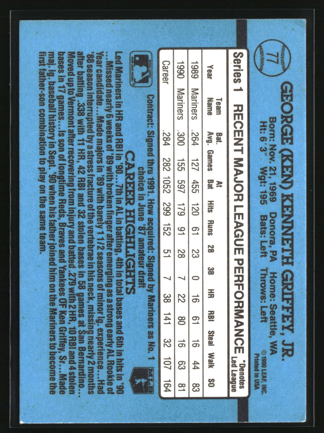 Ken Griffey Jr. 1991 Donruss #77
