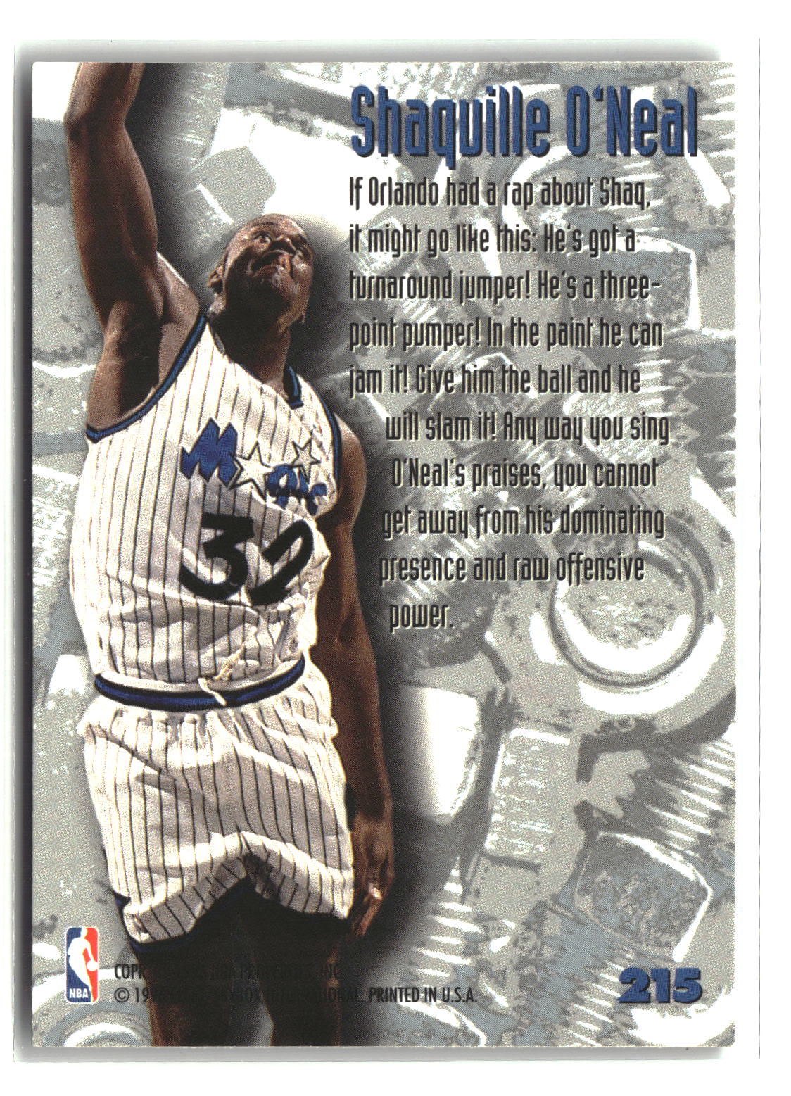 Shaquille O'Neal 1995-96 Metal #215