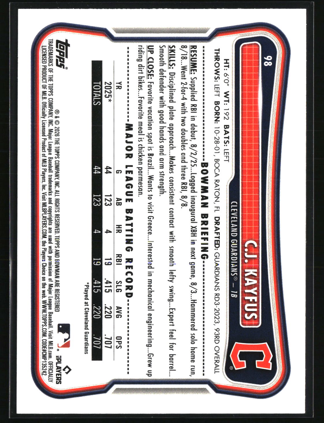 C.J. Kayfus 2026 Bowman #98