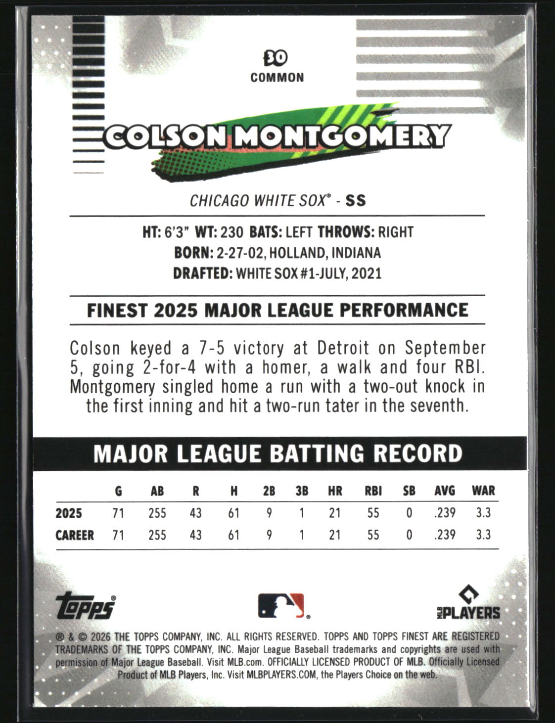 Colson Montgomery 2026 Finest #30