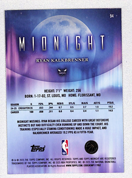Ryan Kalkbrenner 2025-26 Topps Midnight Midnight #94 #/12