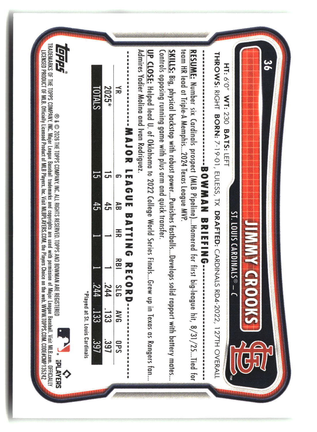 Jimmy Crooks 2026 Bowman #36