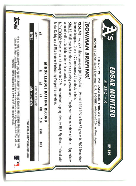 Edgar Montero 2026 Bowman Prospects #BP-139
