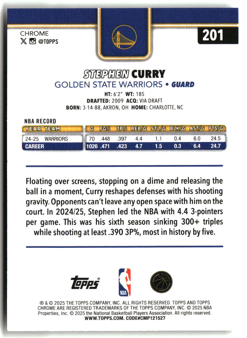 Stephen Curry 2025-26 Topps Chrome #201