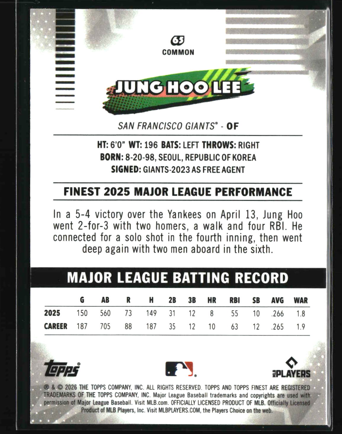 Jung Hoo Lee 2026 Finest #65