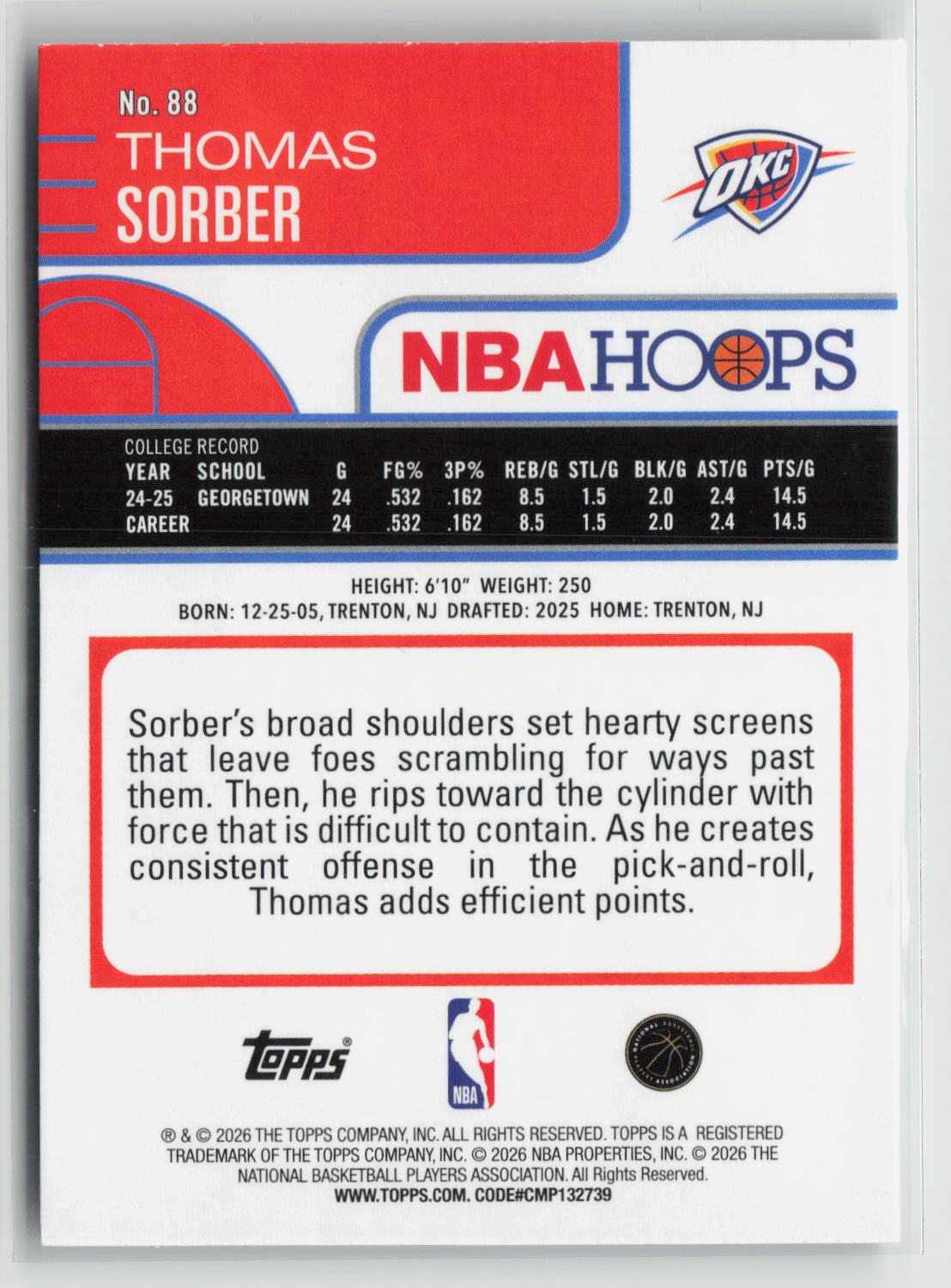 Thomas Sorber 2025-26 Hoops #88