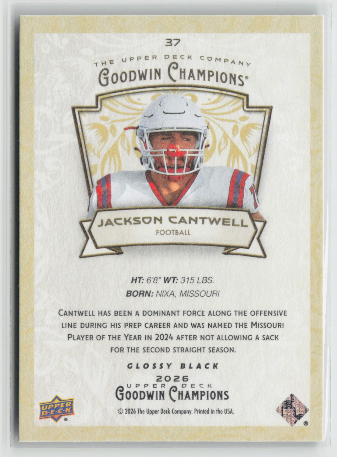 Jackson Cantwell 2026 Upper Deck Goodwin Champions Glossy Black #37