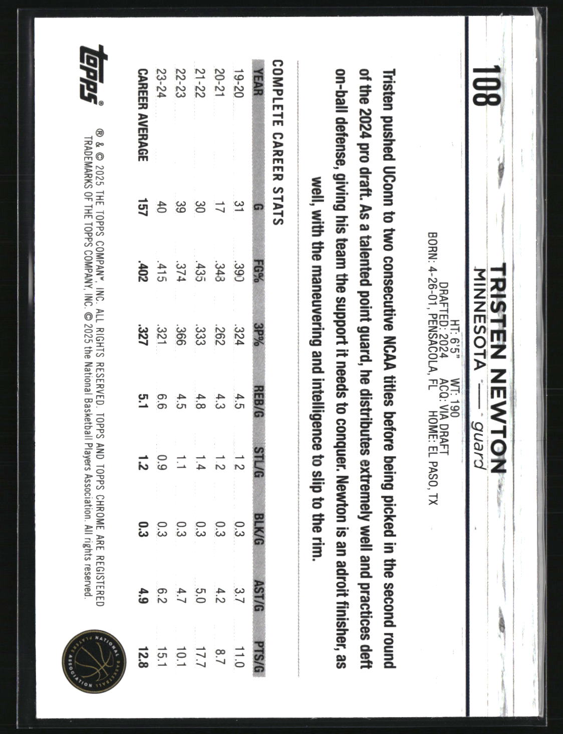 Tristen Newton 2024-25 Topps Chrome #108