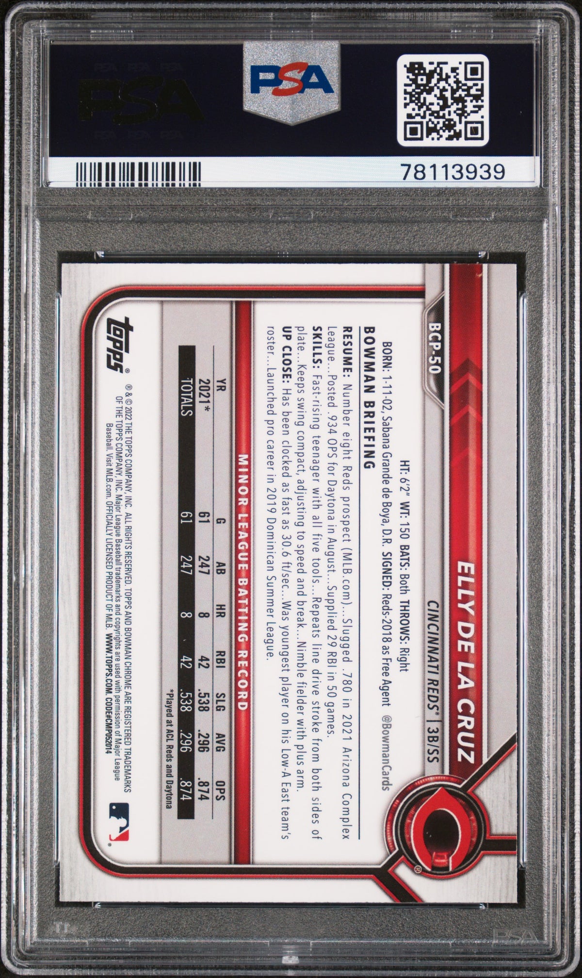 Elly De La Cruz 2022 Bowman Mega Box Chrome #50 PSA 10