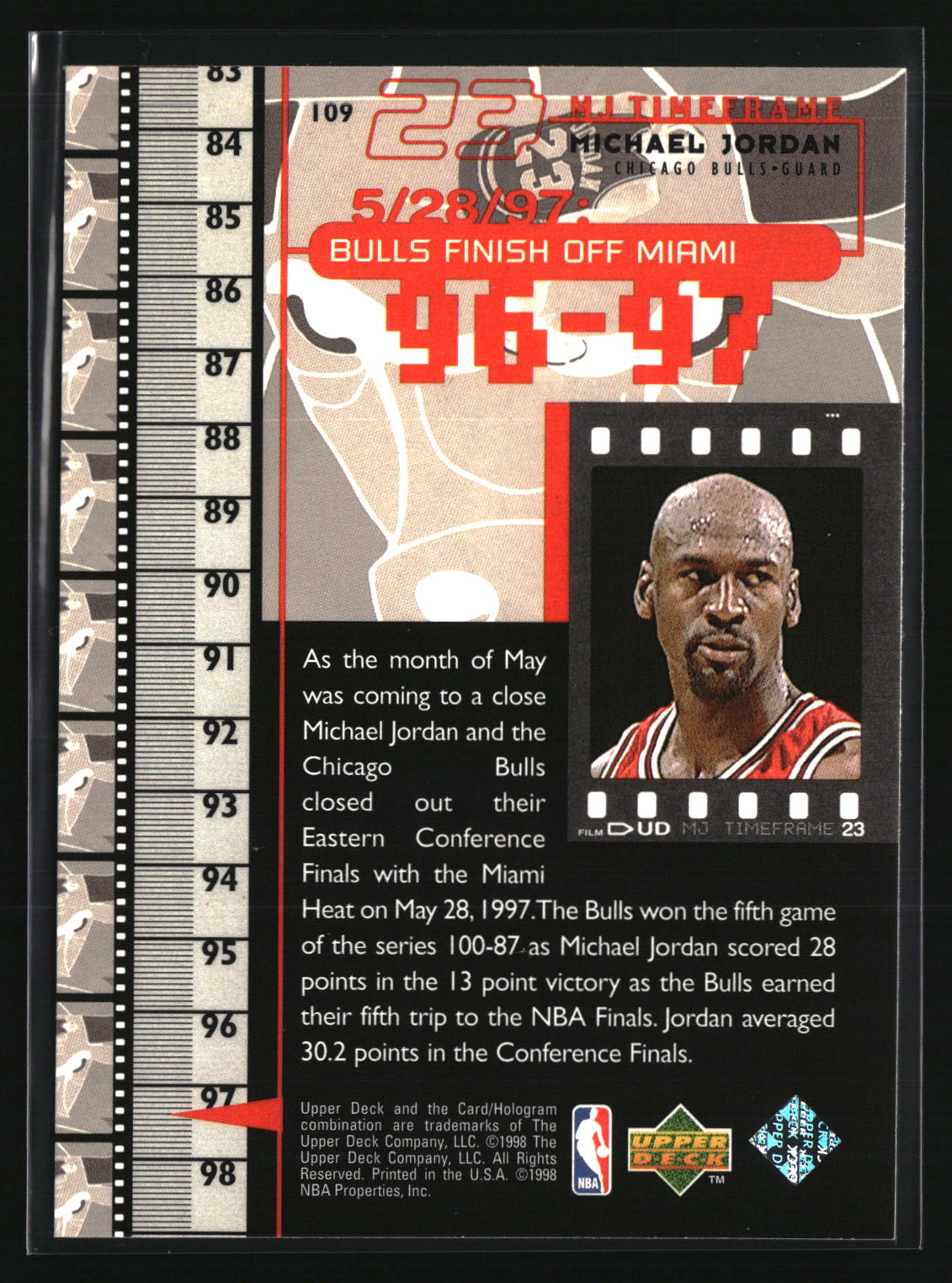 Michael Jordan 1998 Upper Deck Michael Jordan Living Legend #109