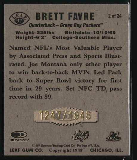 Brett Favre 1997 Leaf Reproductions #2 #/1948