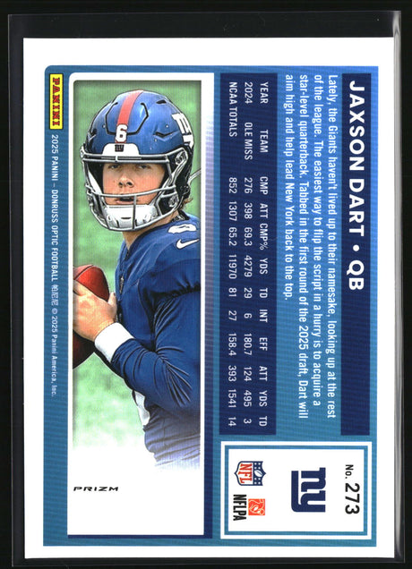 Jaxson Dart 2025 Donruss Optic Blue Hyper #273