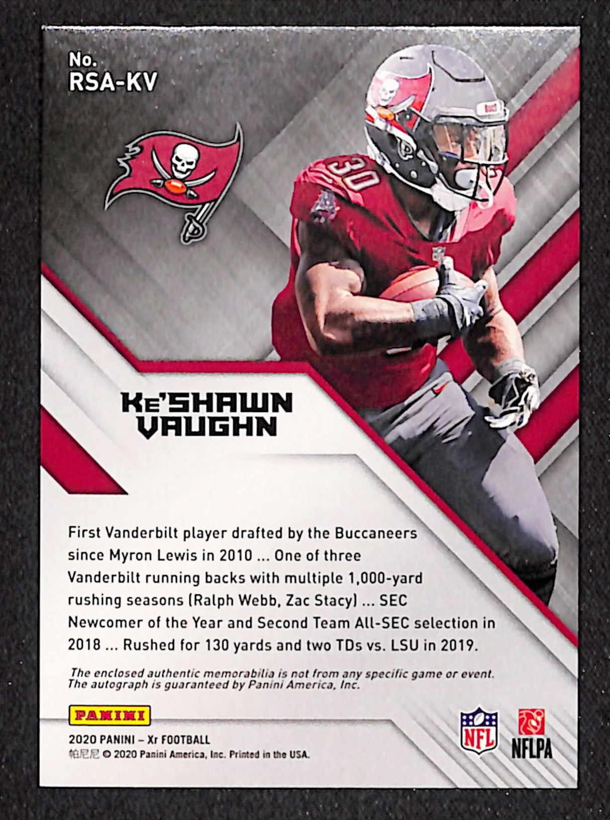 Ke'Shawn Vaughn 2020 Panini XR Rookie Swatch Autographs #RSA-KV #/199