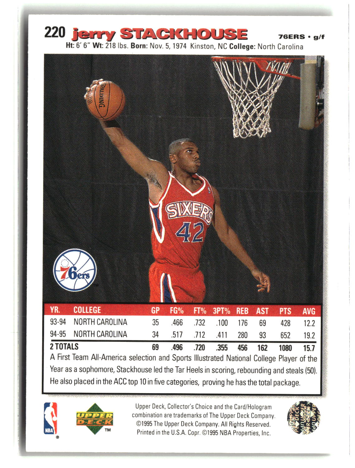 Jerry Stackhouse 1995-96 Collector's Choice #220