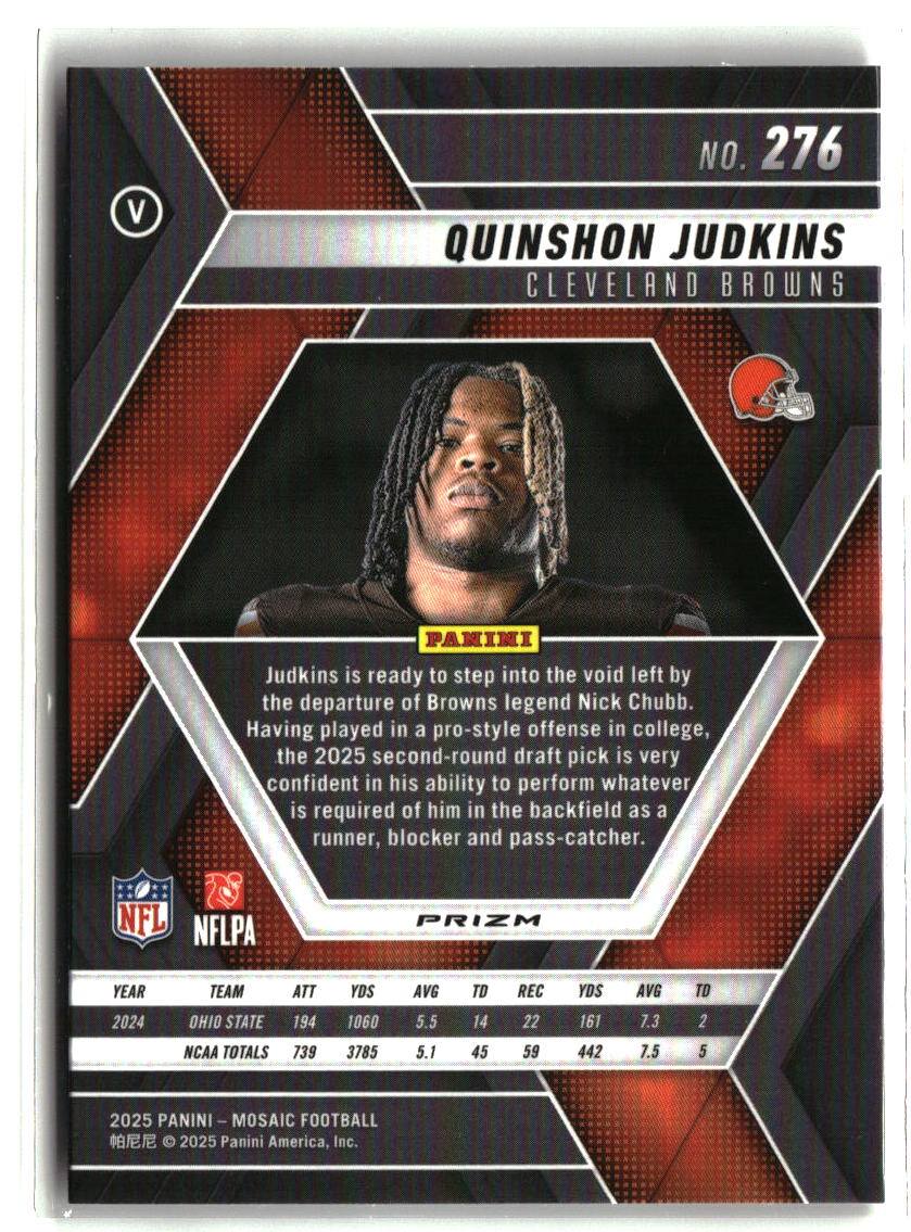 Quinshon Judkins 2025 Panini Mosaic Mosaic Reactive Purple #276