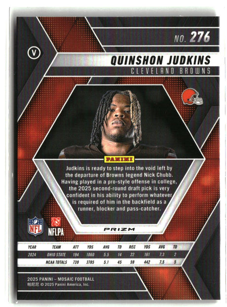 Quinshon Judkins 2025 Panini Mosaic Mosaic Reactive Purple #276