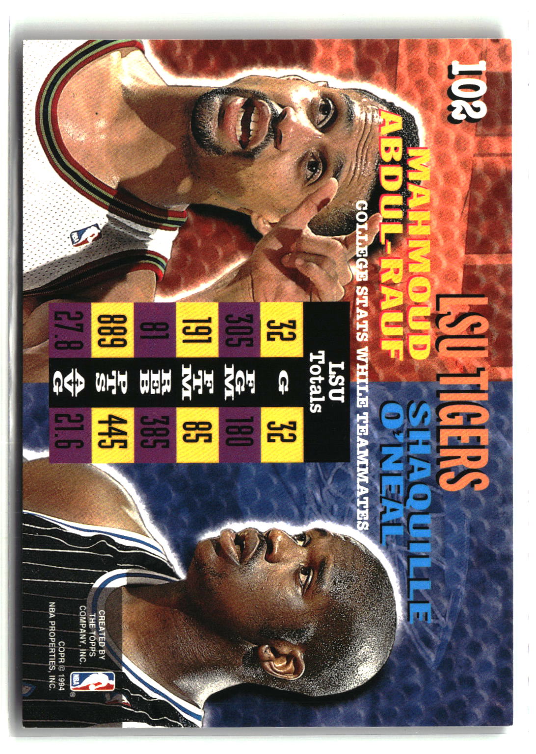 Shaquille O'Neal / Mahmoud Abdul-Rauf 1994-95 Stadium Club #102