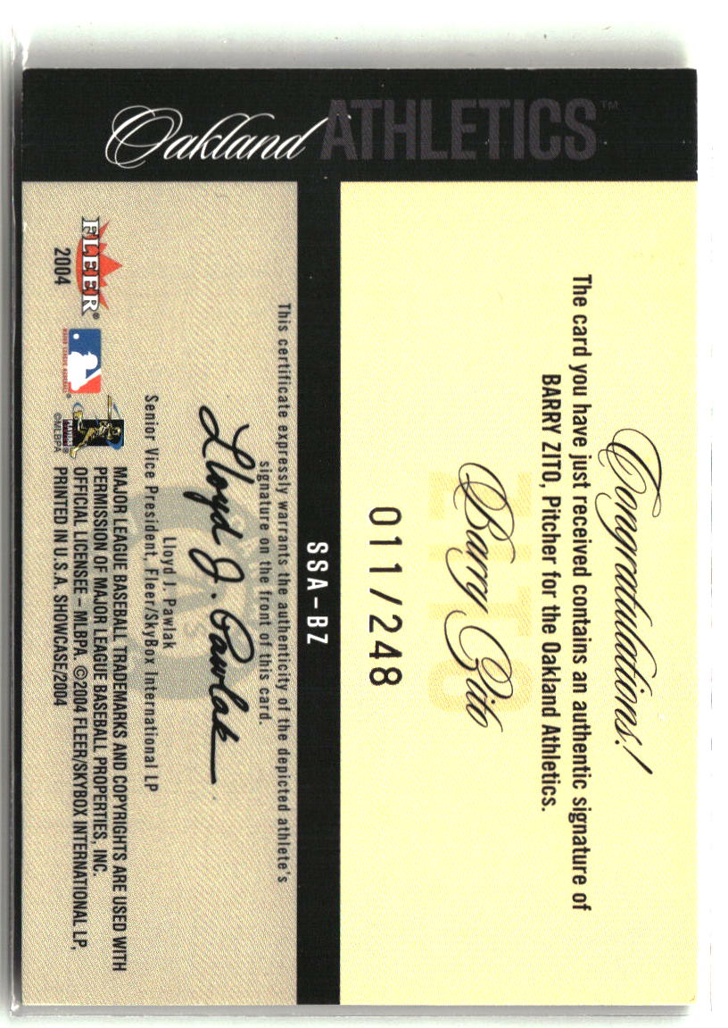 Barry Zito 2004 Fleer Showcase Sweet Sigs #SSA-BZ #/248