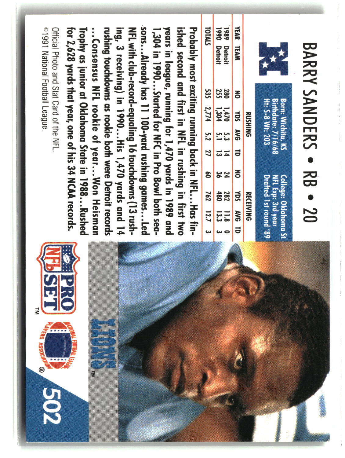 Barry Sanders 1991 Pro Set #502