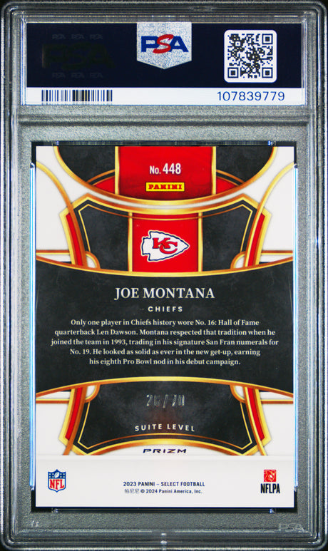 Joe Montana 2023 Panini Select Dragon Scale Prizm #448 26/70 PSA 10