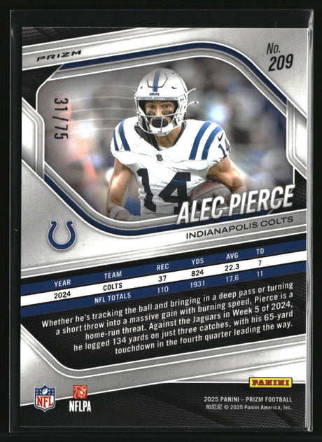 Alec Pierce 2025 Panini Prizm Green Scope #209 #/75
