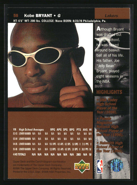 Kobe Bryant 1996-97 Upper Deck #58