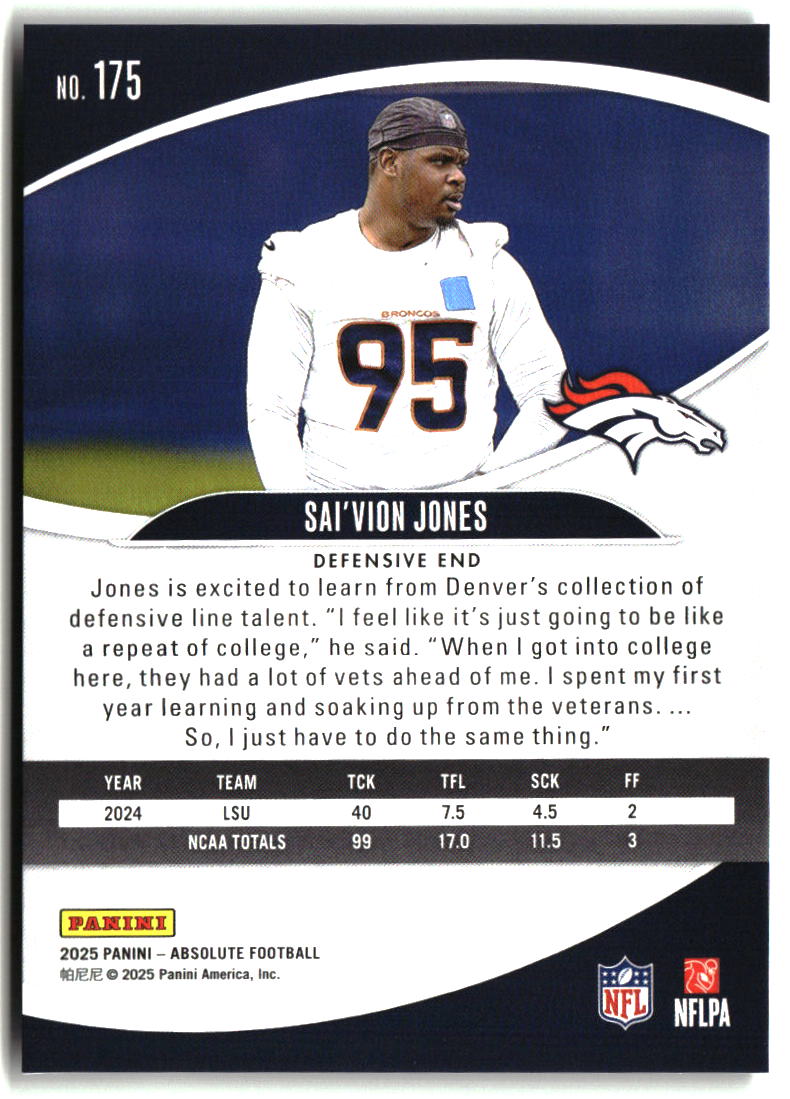 Sai'vion Jones 2025 Panini Absolute Retail #175