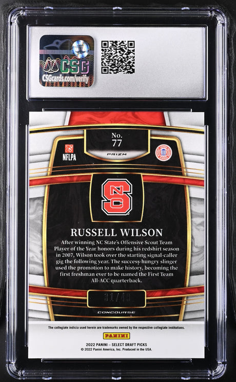 Russell Wilson 2022 Panini Select Draft Picks Orange #77 /49 CGC 9