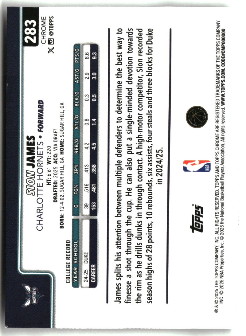 Sion James 2025-26 Topps Chrome #283