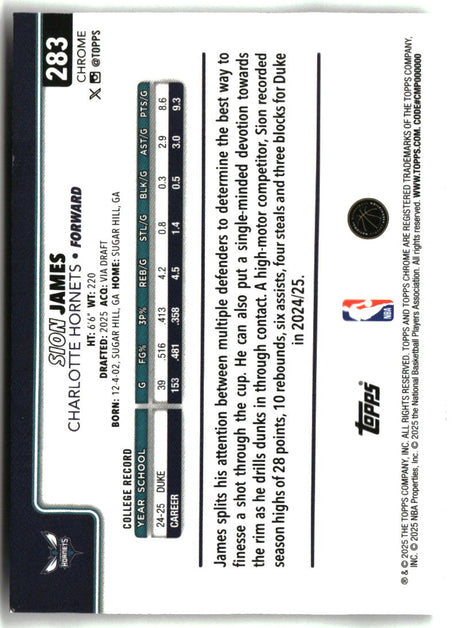 Sion James 2025-26 Topps Chrome #283