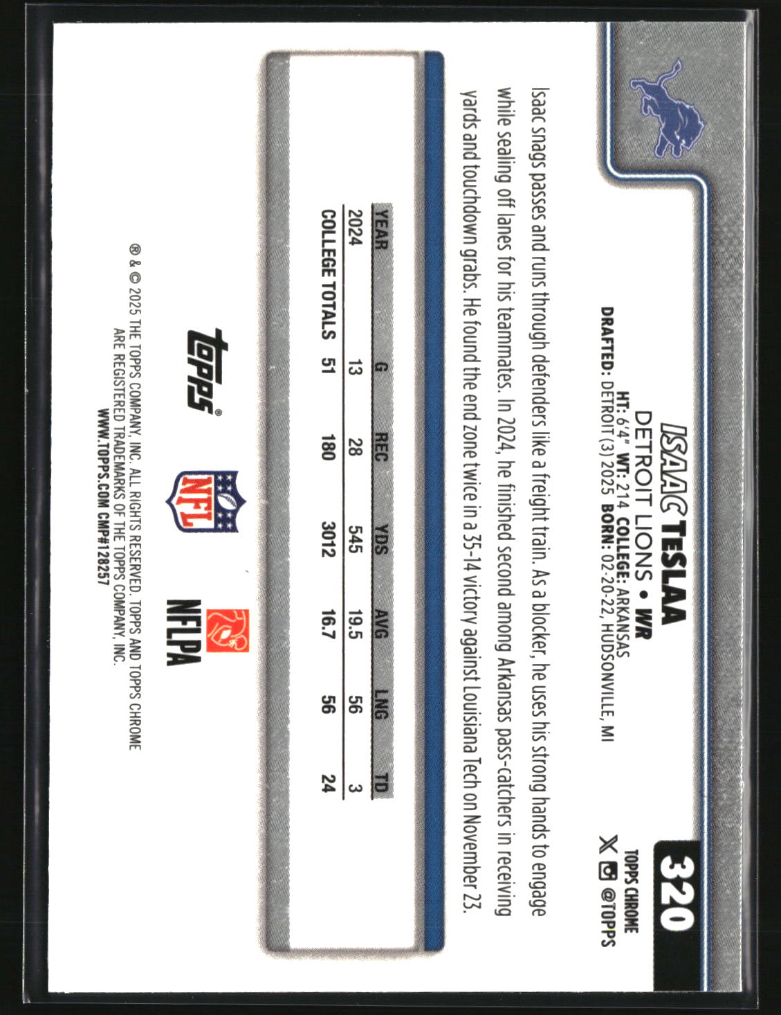 Isaac TeSlaa 2025 Topps Chrome #320