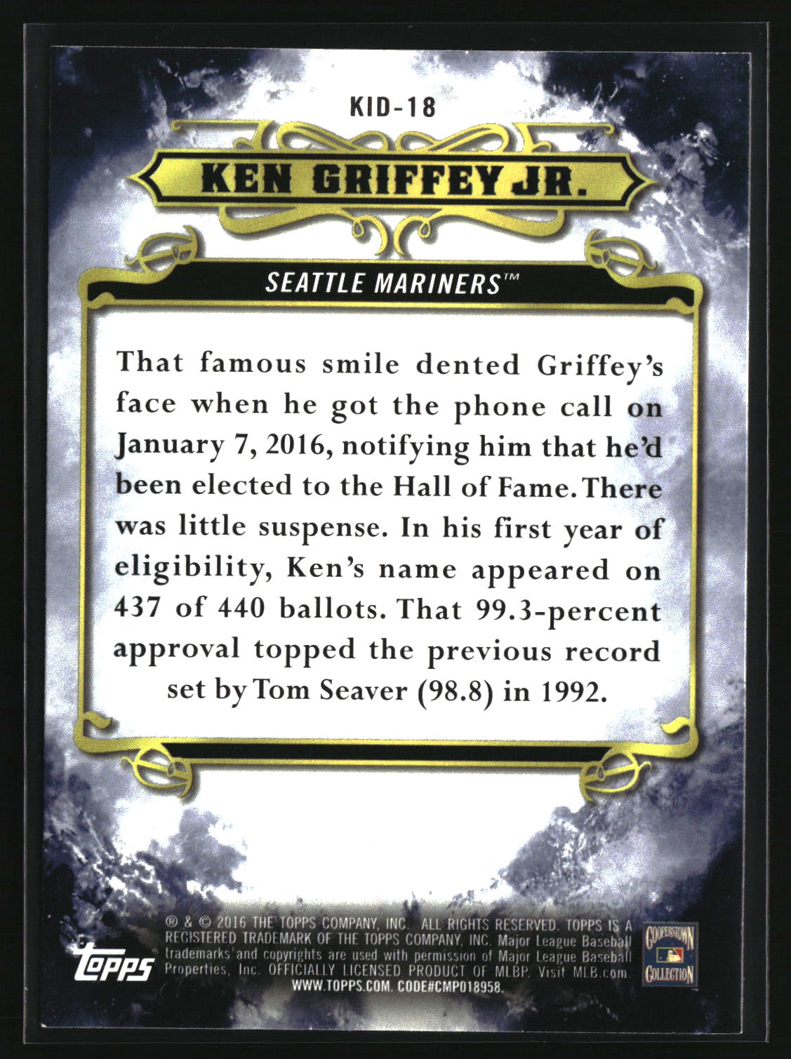 Ken Griffey Jr. 2016 Topps Tribute to the Kid #KID-18