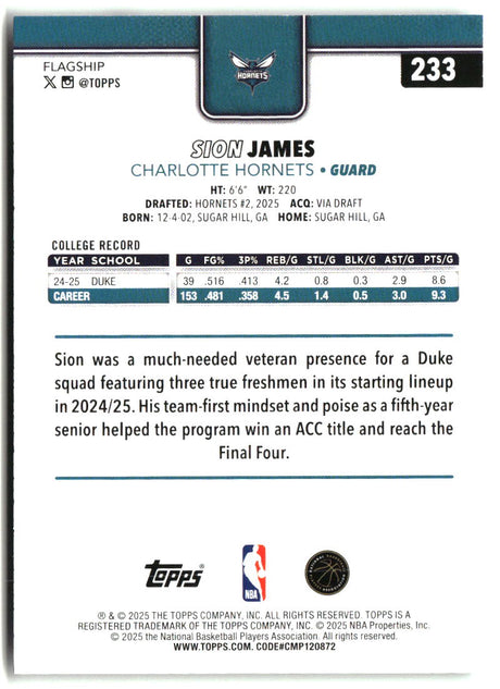 Sion James 2025-26 Topps #233