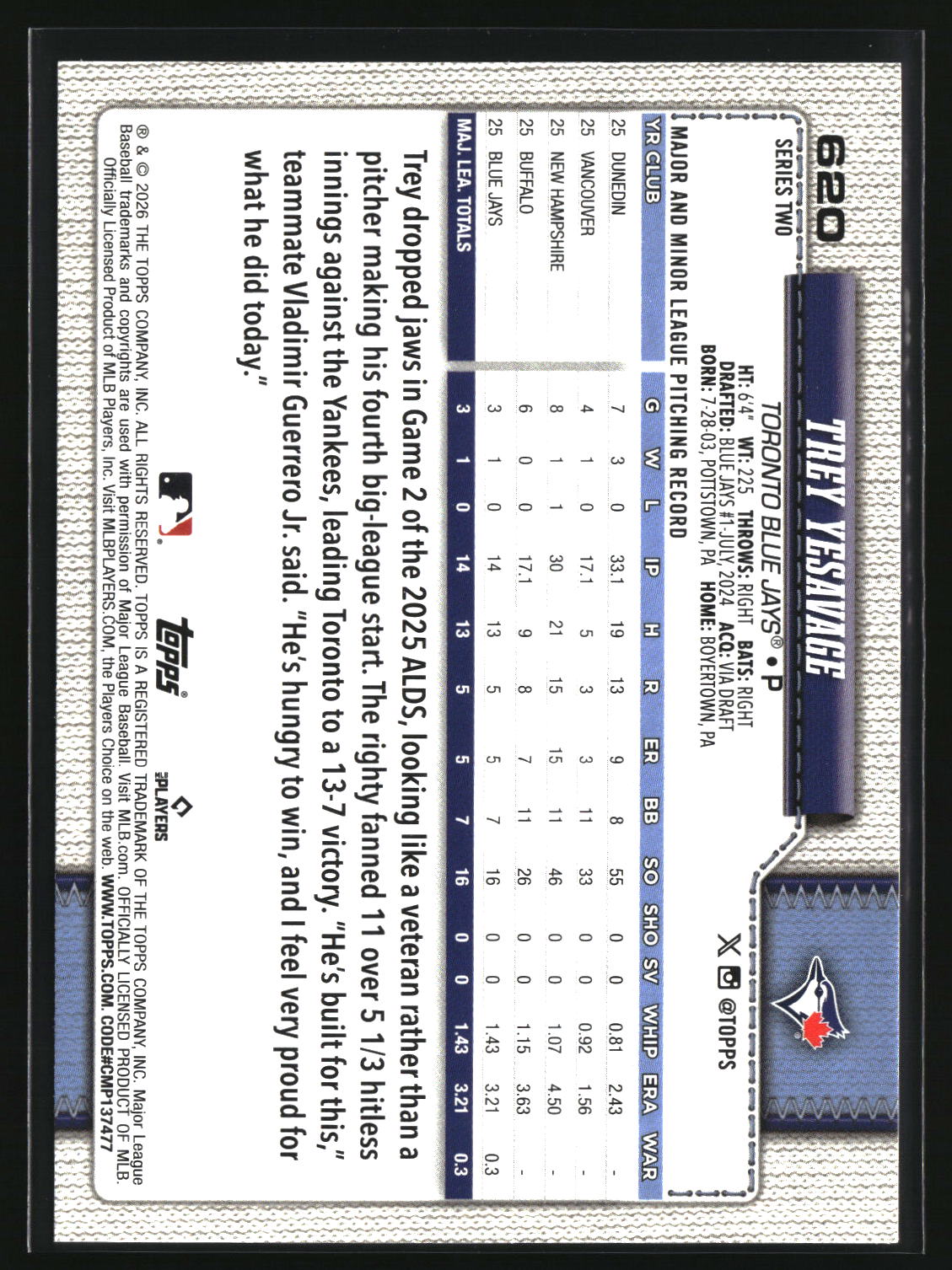 Trey Yesavage 2026 Topps #620