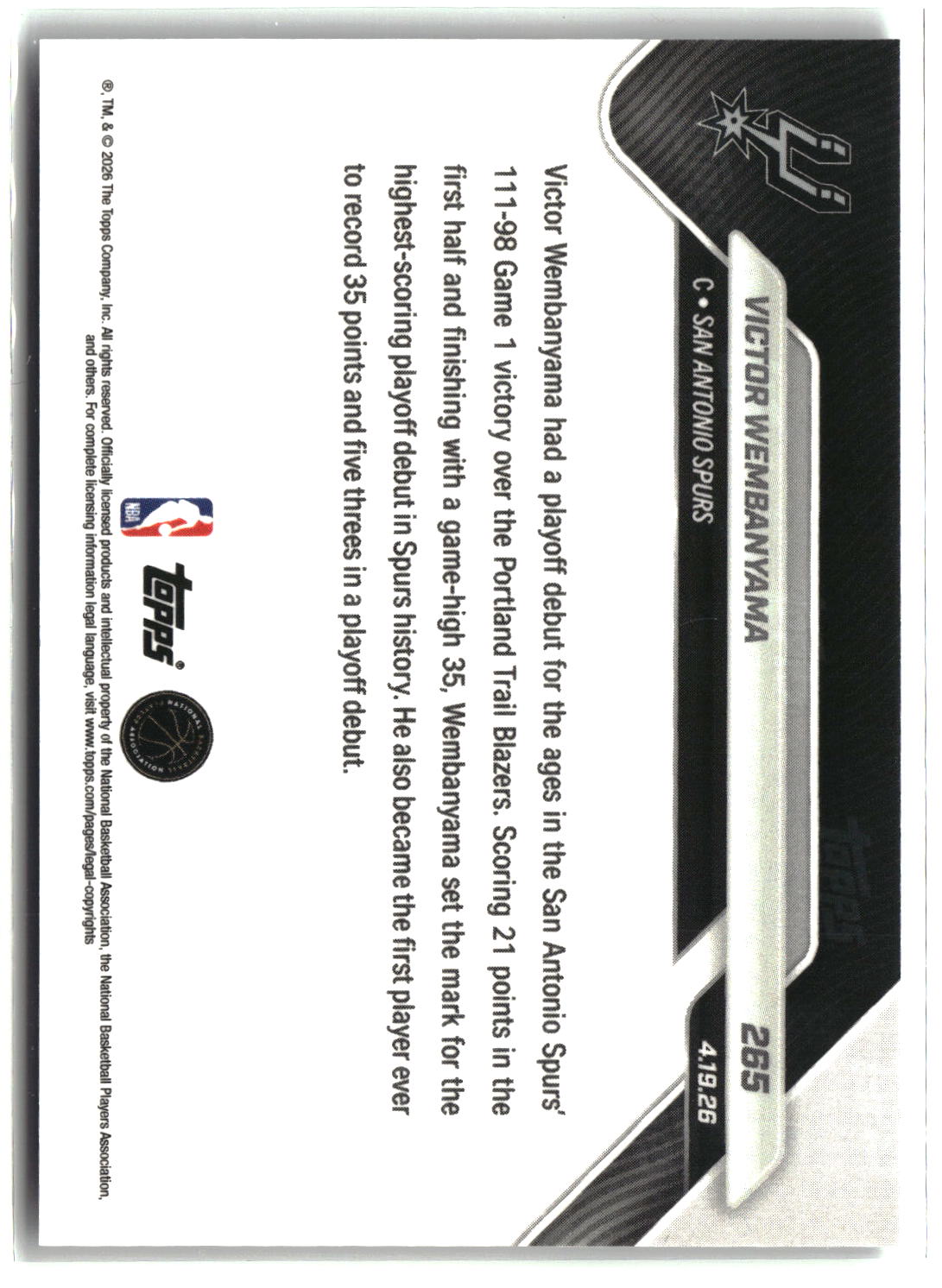 Victor Wembanyama 2025-26 Topps Now #265