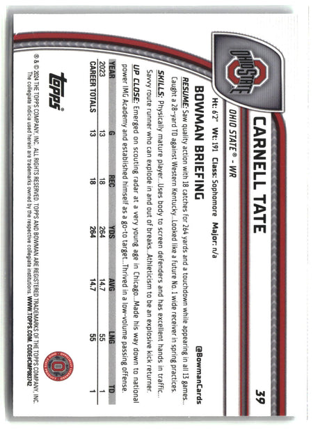 Carnell Tate 2024 Bowman University Chrome #39