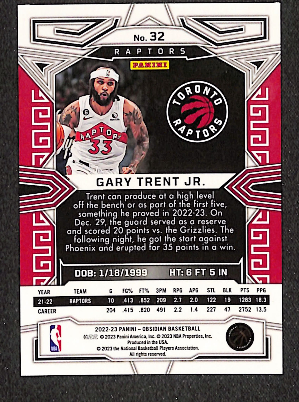 Gary Trent Jr. 2022-23 Panini Obsidian #32