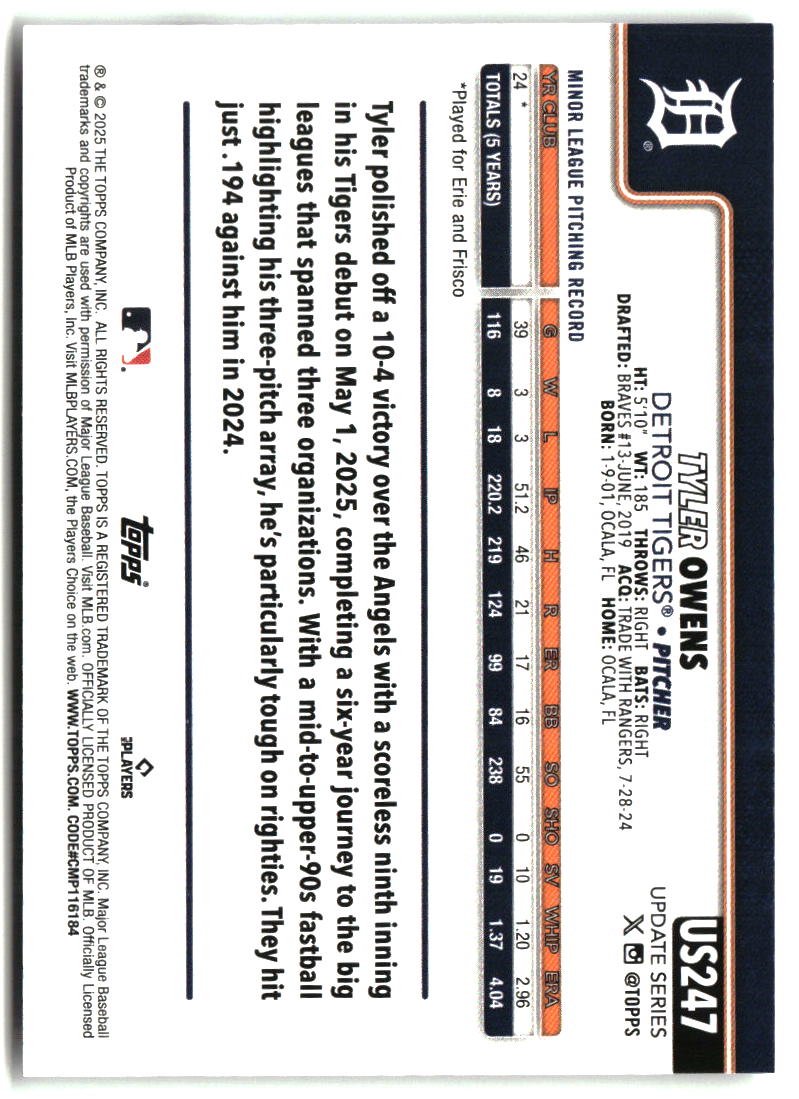 Tyler Owens 2025 Topps Update #US247