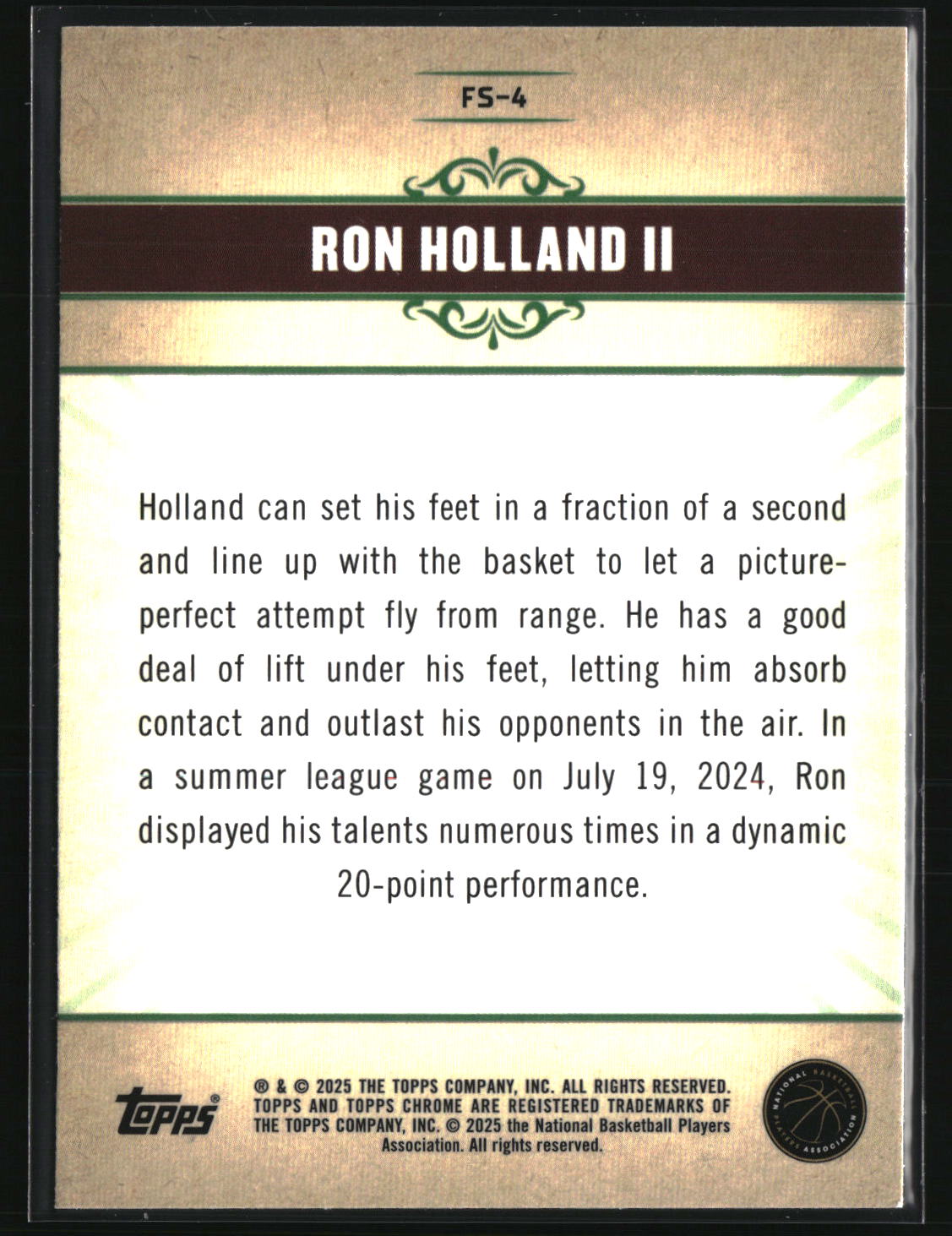 Ron Holland II 2024-25 Topps Chrome Fresh Start #FS-4