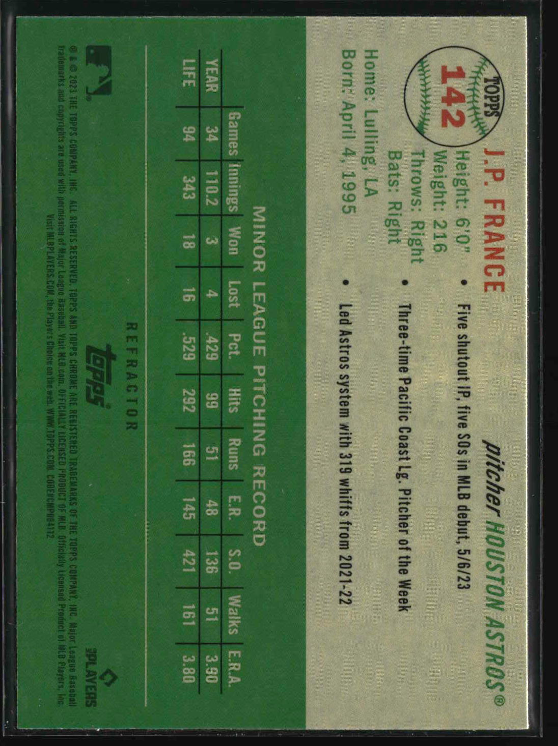 J.P. France 2023 Topps Chrome Platinum Anniversary Refractors #142