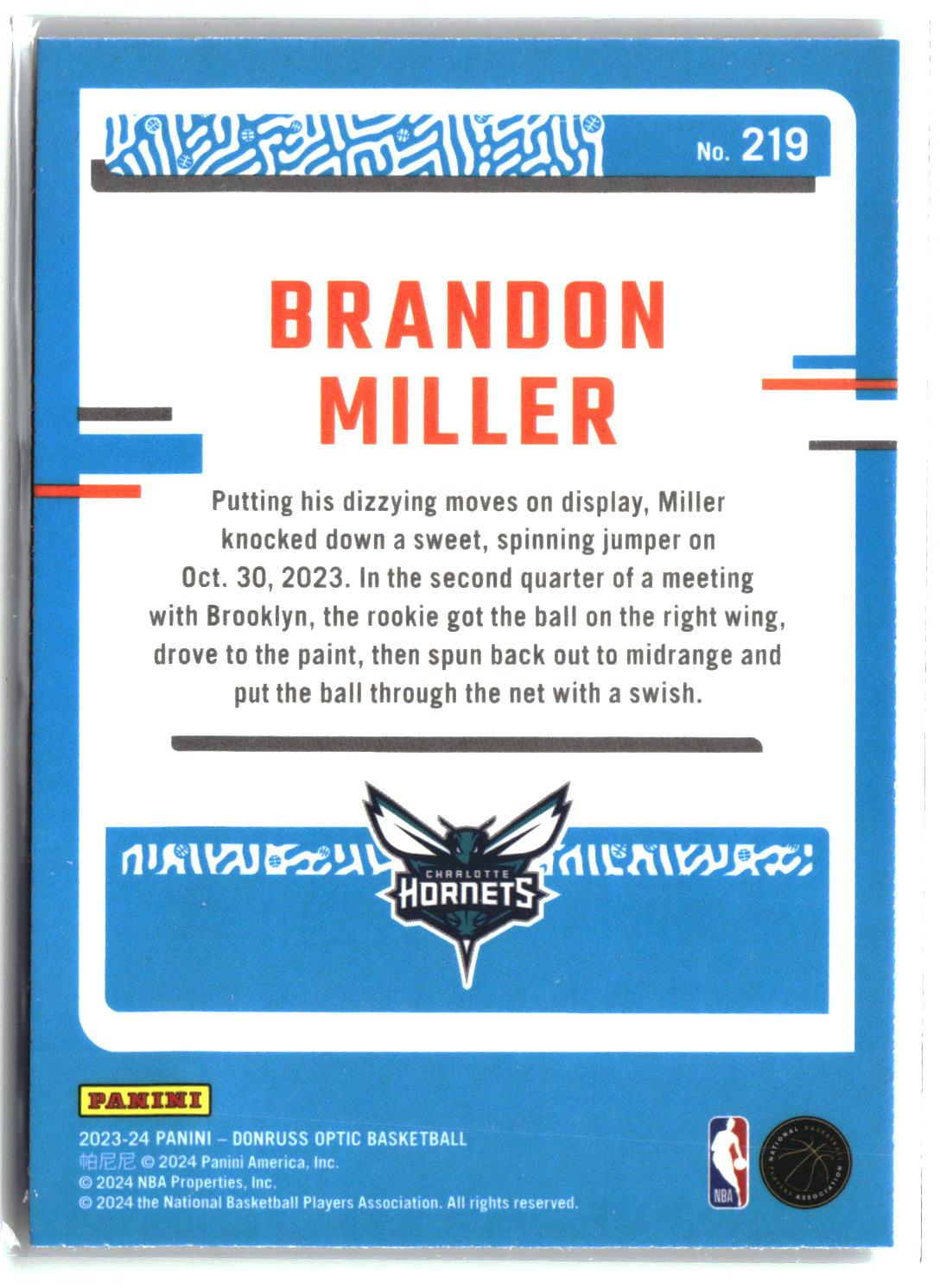 Brandon Miller 2023-24 Donruss Optic #219