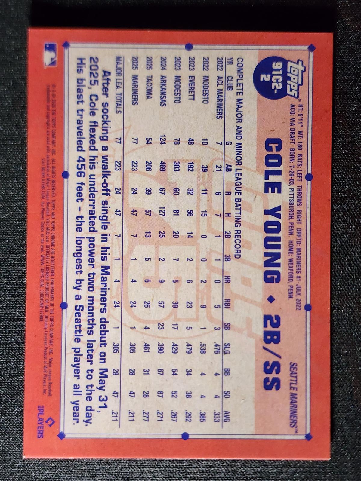 Cole Young 2026 Topps 35th Anniversary Chrome Orange Refr 91C2-2