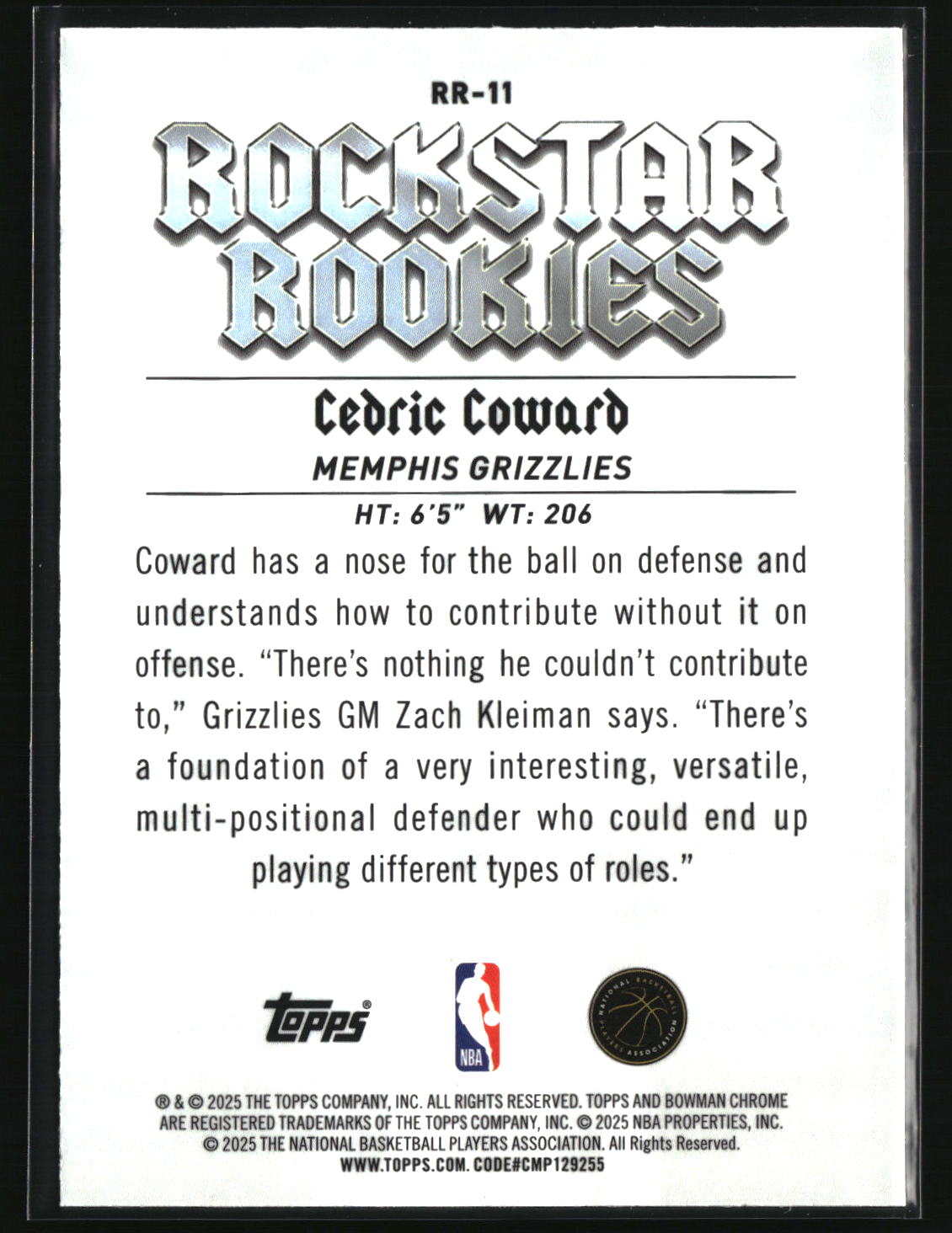 Cedric Coward 2025-26 Bowman Rockstar Rookies #RR-11