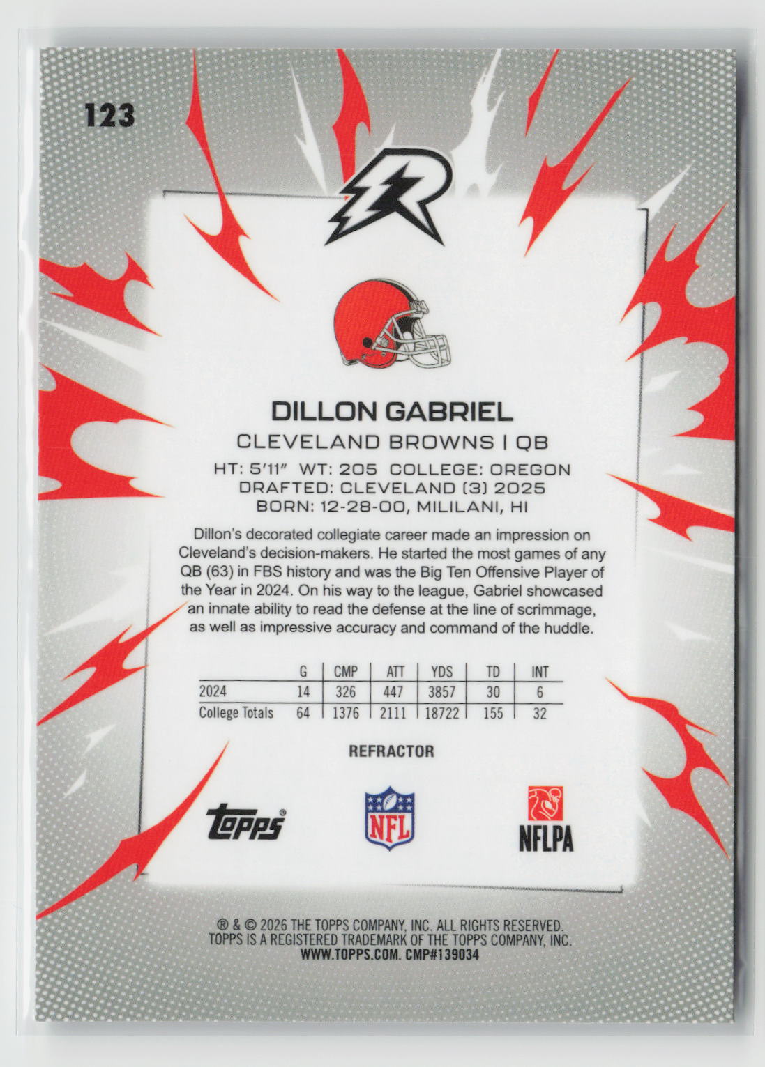 Dillon Gabriel 2025 Topps Resurgence Refractor #123