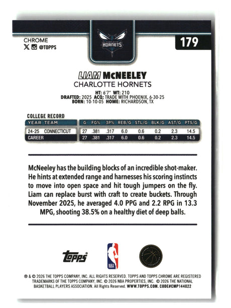 Liam McNeeley 2025-26 Topps Chrome Update #179