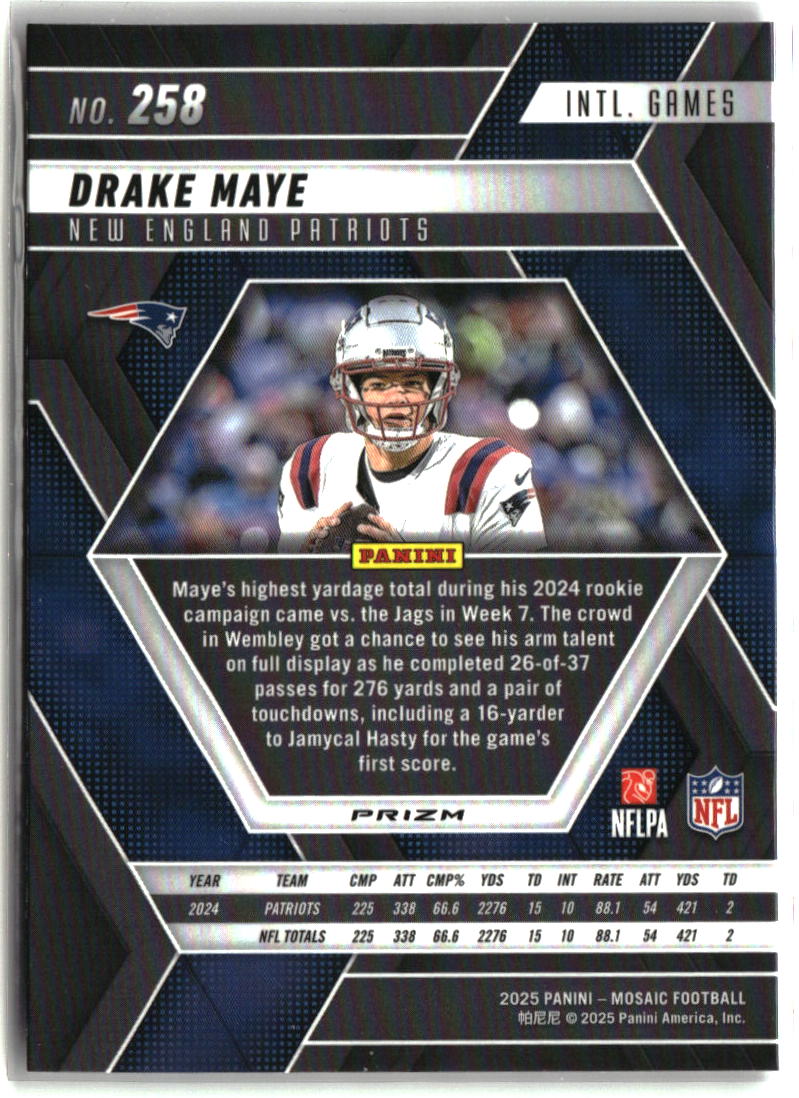 Drake Maye 2025 Panini Mosaic Mosaic Reactive Purple #258