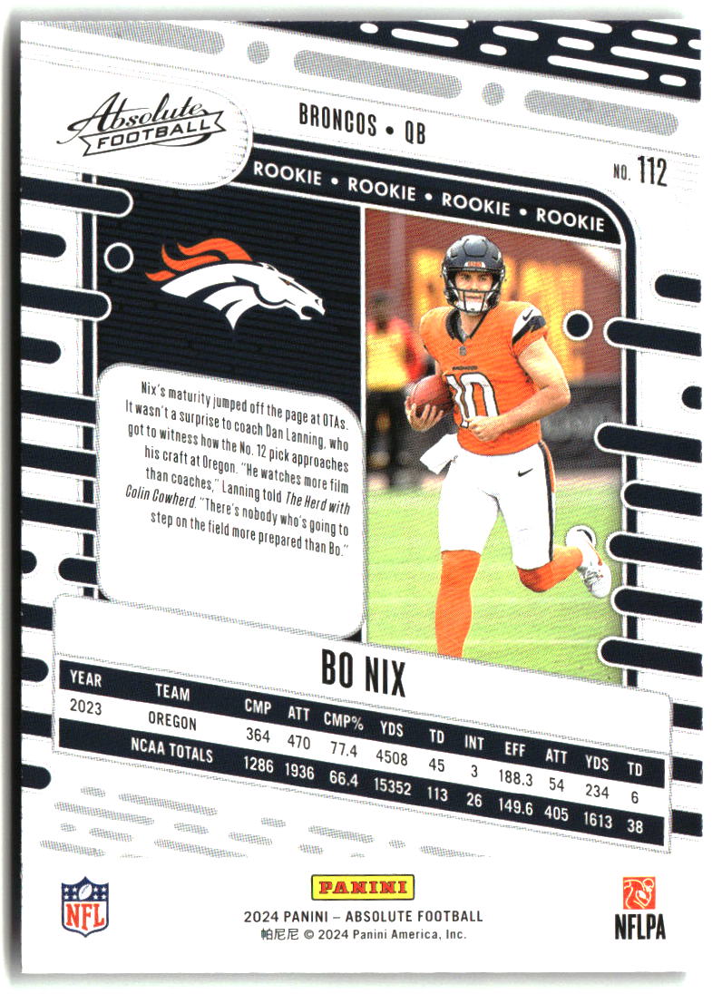 Bo Nix 2024 Panini Absolute Retail #112