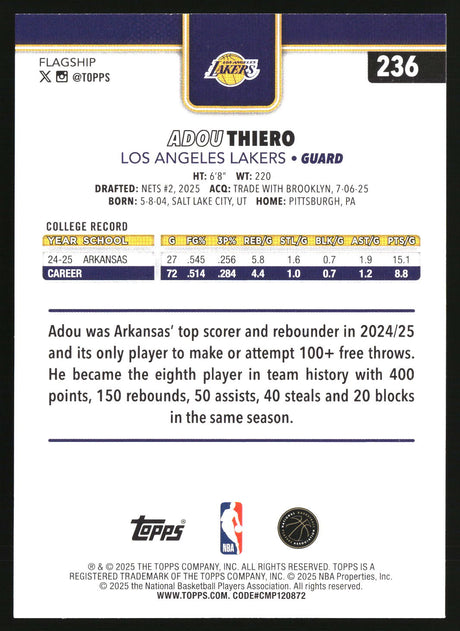 Adou Thiero 2025-26 Topps #236